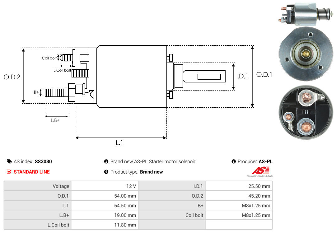 Solenoid Switch, starter - SS3030 AS-PL