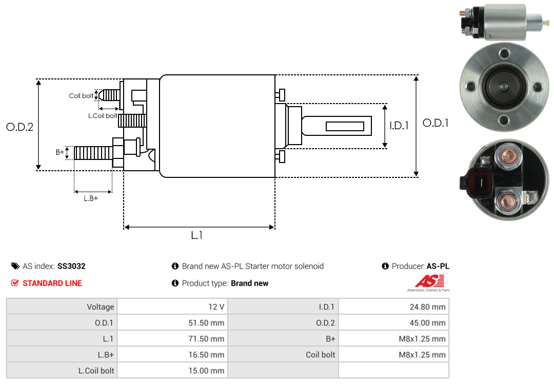 Solenoid Switch, starter - SS3032 AS-PL