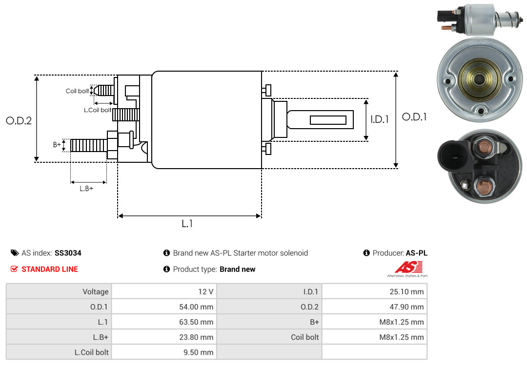 Solenoid Switch, starter - SS3034 AS-PL