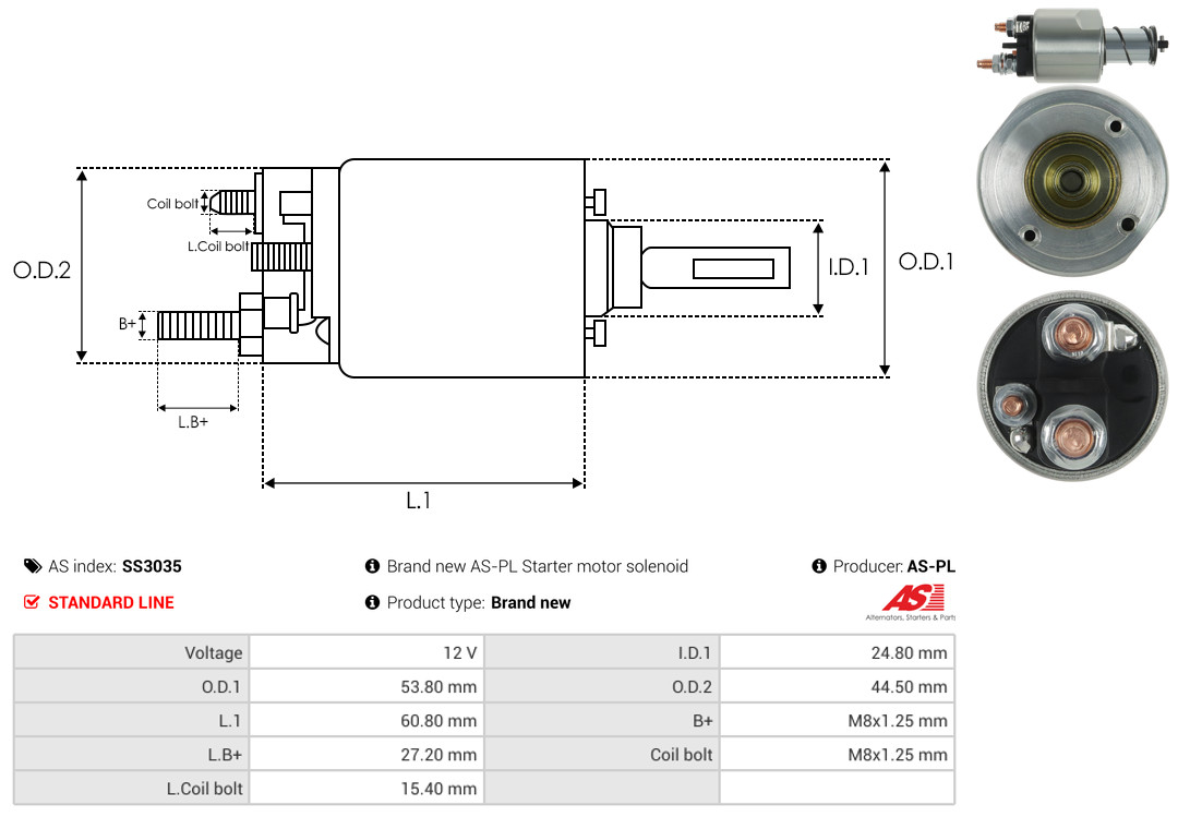 Solenoid Switch, starter - SS3035 AS-PL