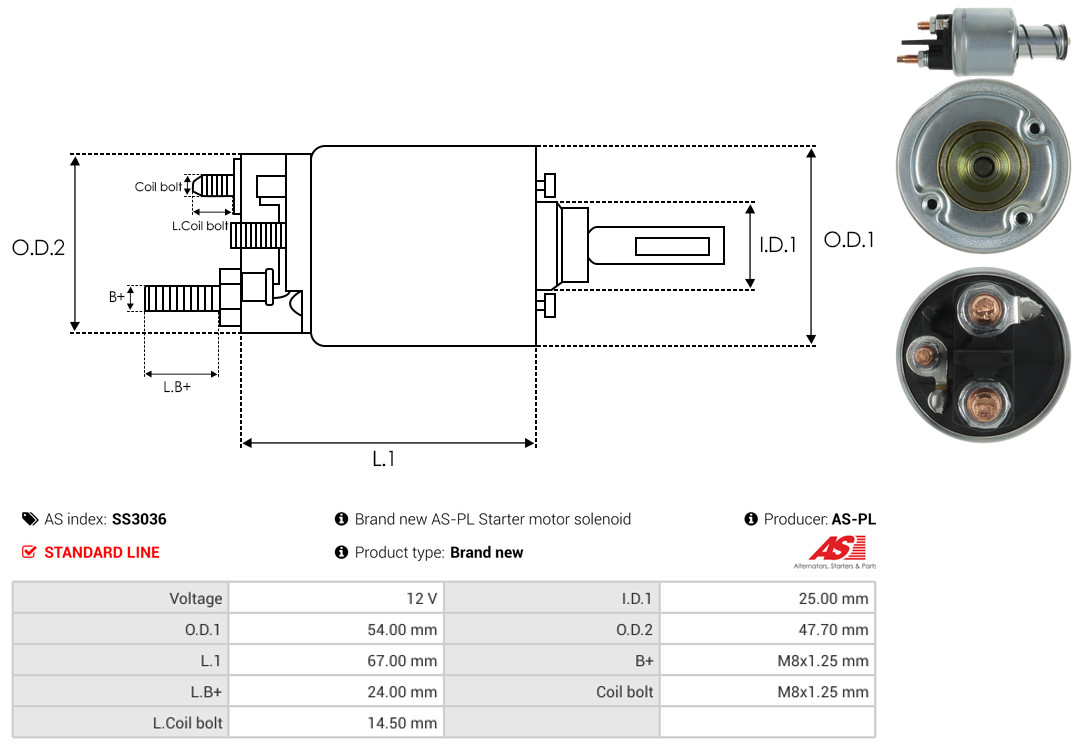 Solenoid Switch, starter - SS3036 AS-PL