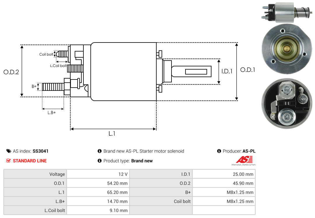 Solenoid Switch, starter - SS3041 AS-PL