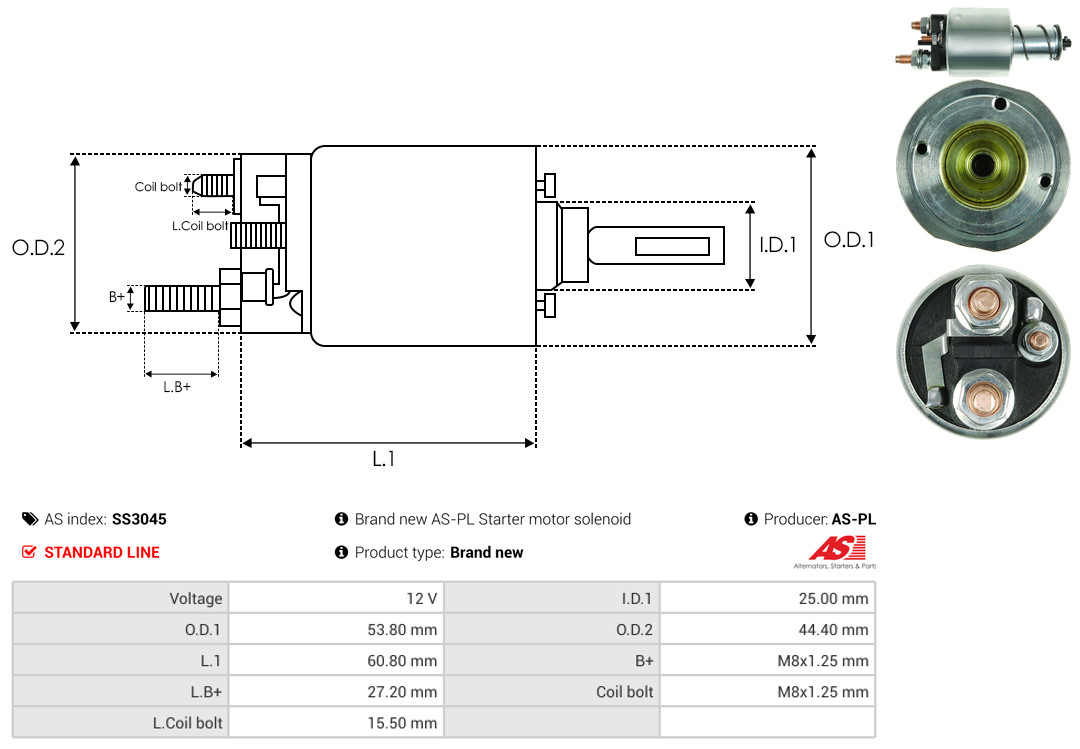 Solenoid Switch, starter - SS3045 AS-PL