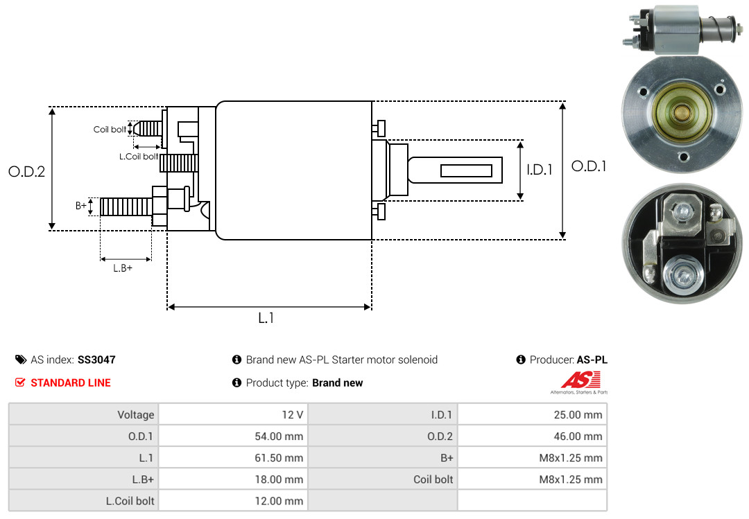 Solenoid Switch, starter - SS3047 AS-PL