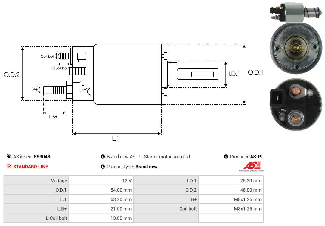 Solenoid Switch, starter - SS3048 AS-PL