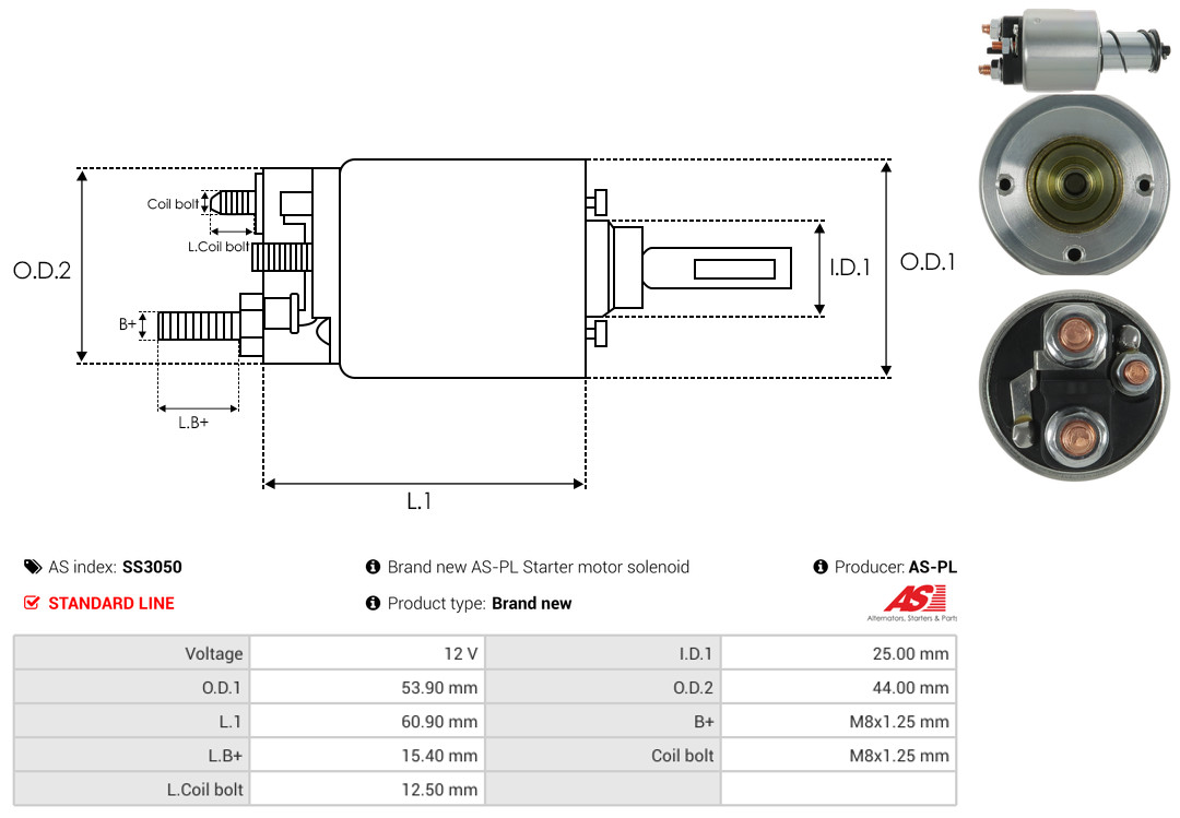 Solenoid Switch, starter - SS3050 AS-PL