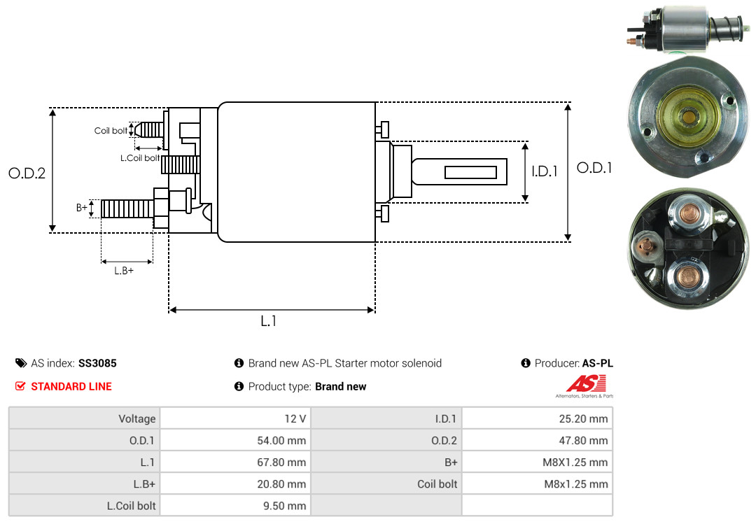 Solenoid Switch, starter - SS3085 AS-PL