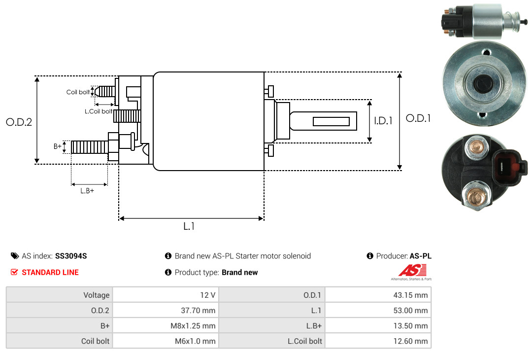Solenoid Switch, starter - SS3094S AS-PL