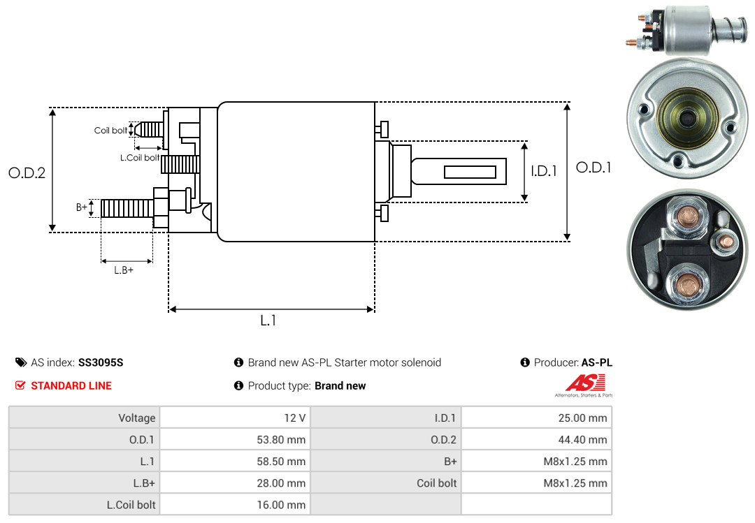 Solenoid Switch, starter - SS3095S AS-PL