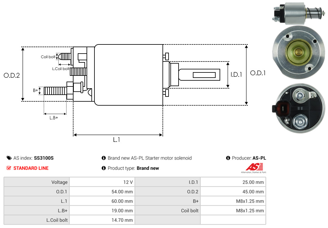 Solenoid Switch, starter - SS3100S AS-PL