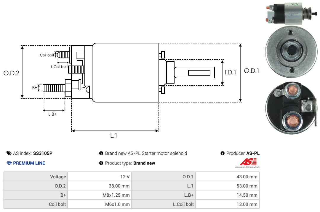 Solenoid Switch, starter - SS3105P AS-PL