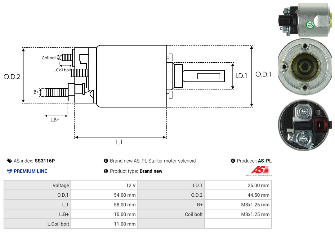 Solenoid Switch, starter - SS3116P AS-PL