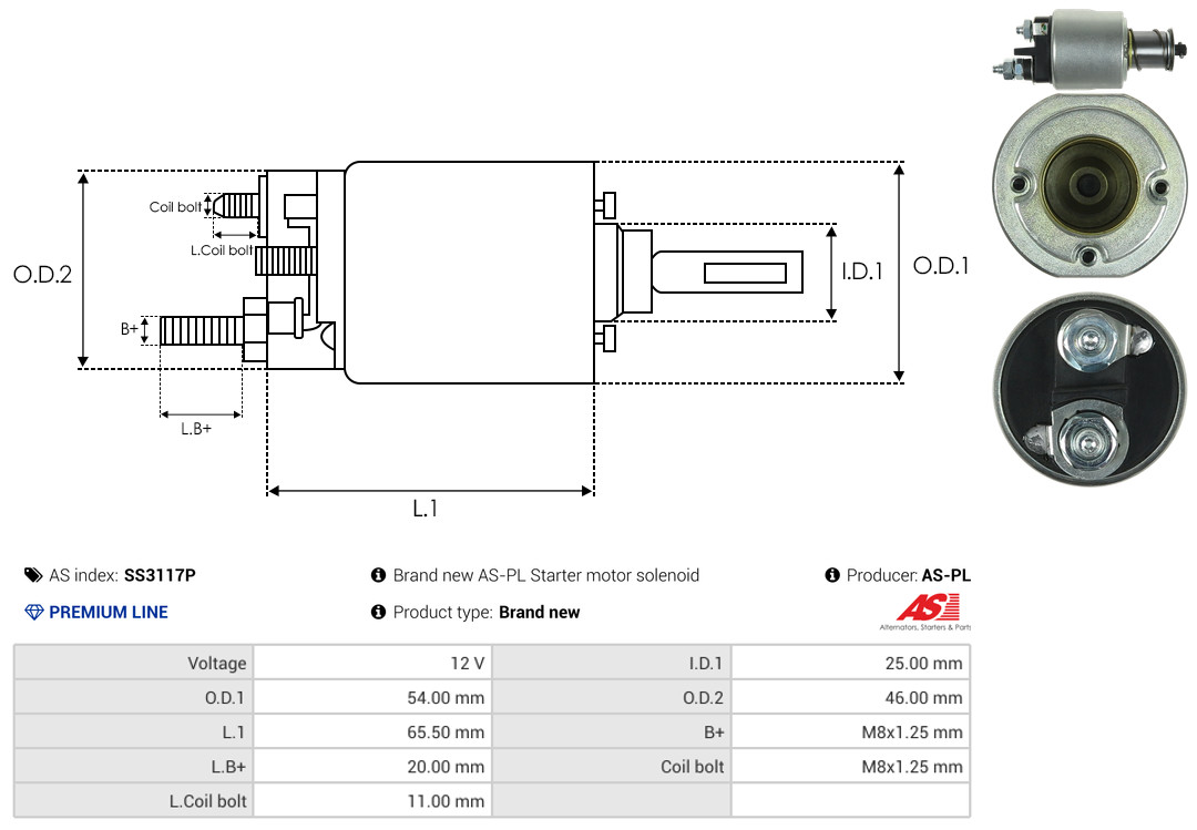 Solenoid Switch, starter - SS3117P AS-PL