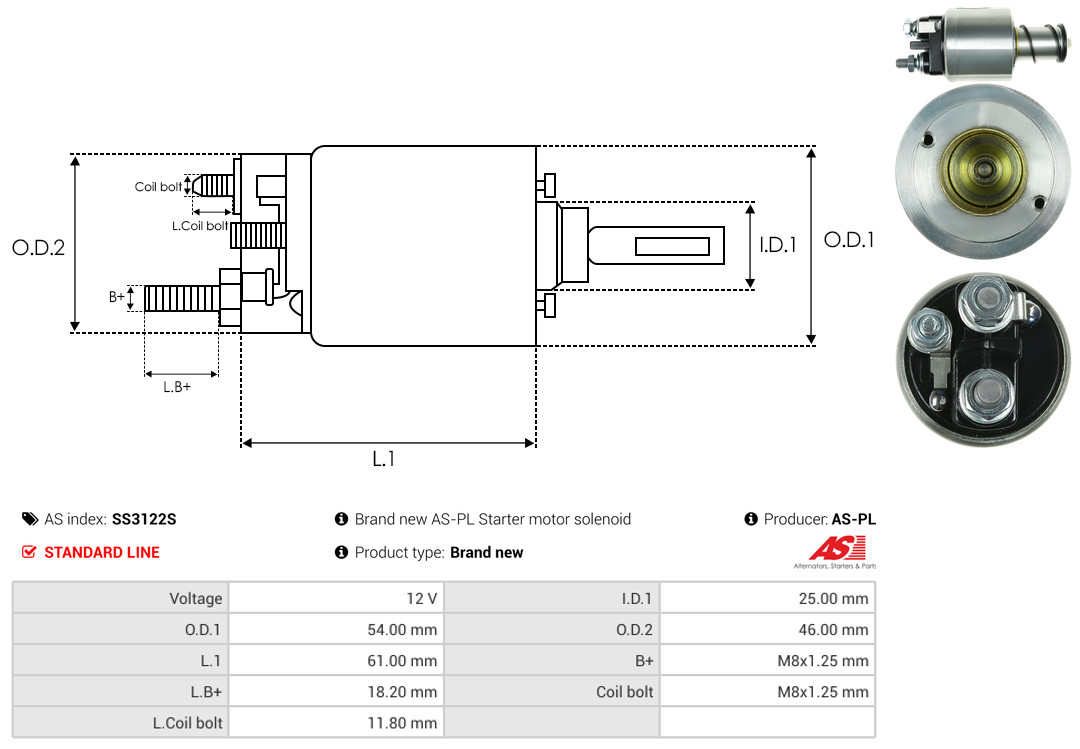 Solenoid Switch, starter - SS3122S AS-PL