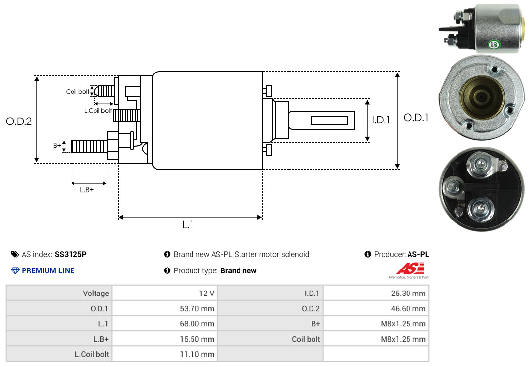 Solenoid Switch, starter - SS3125P AS-PL