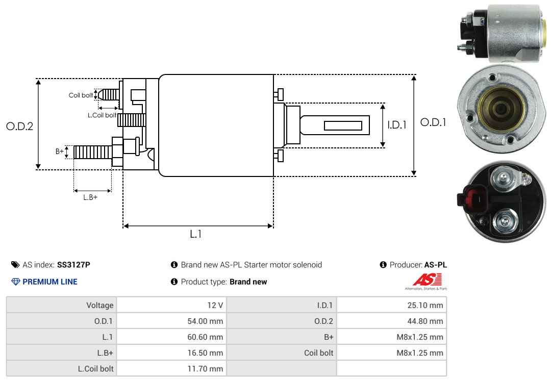 Solenoid Switch, starter - SS3127P AS-PL
