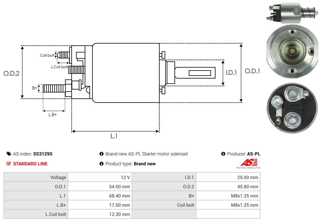 Solenoid Switch, starter - SS3129S AS-PL