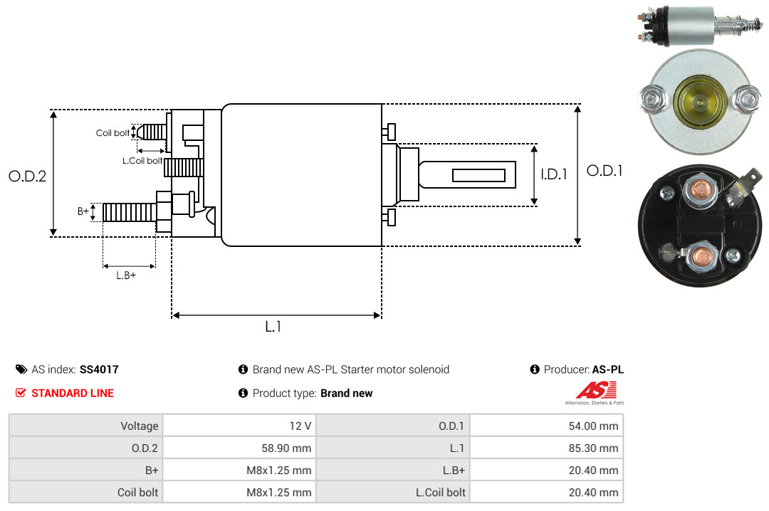 Solenoid Switch, starter - SS4017 AS-PL
