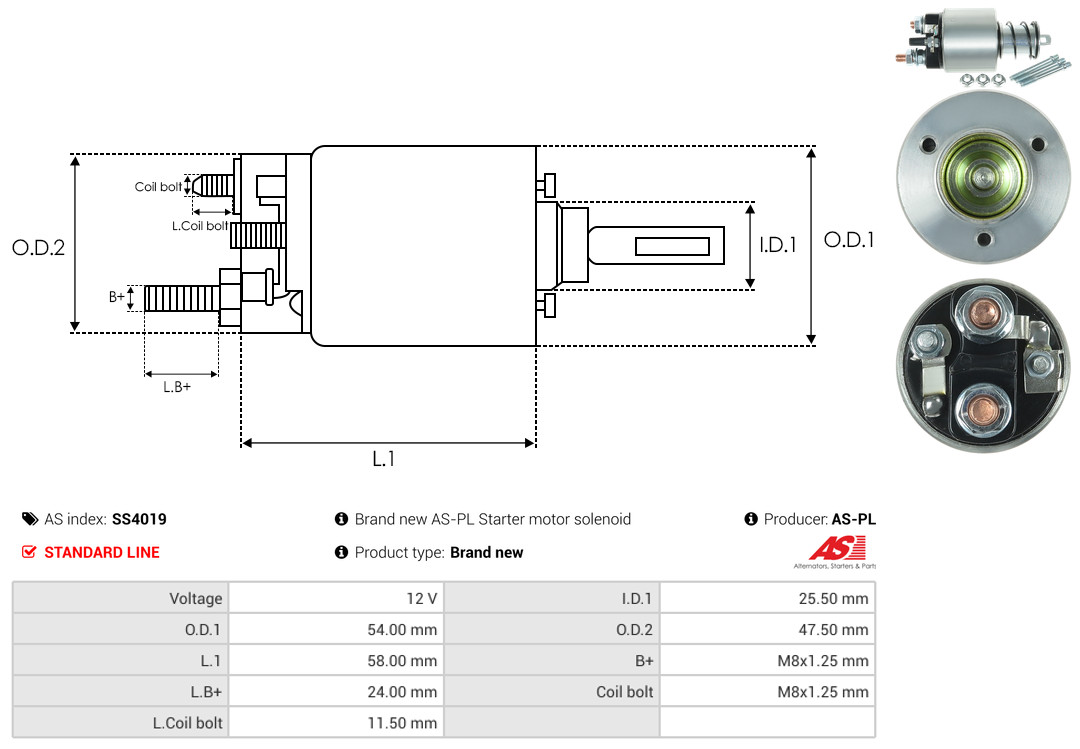 Solenoid Switch, starter - SS4019 AS-PL