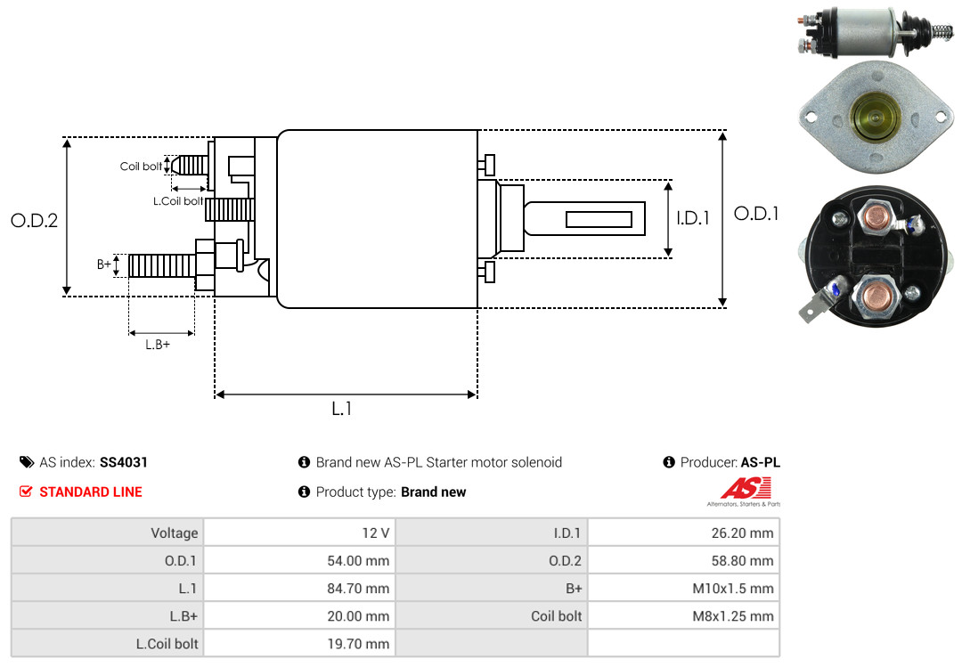 Solenoid Switch, starter - SS4031 AS-PL