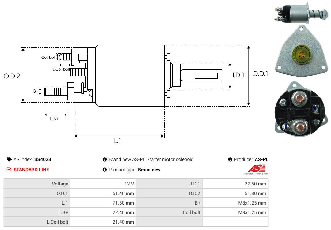 Solenoid Switch, starter - SS4033 AS-PL