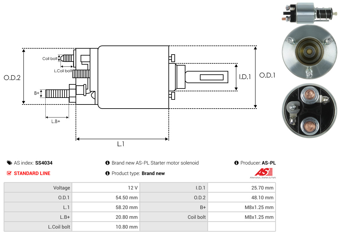 Solenoid Switch, starter - SS4034 AS-PL