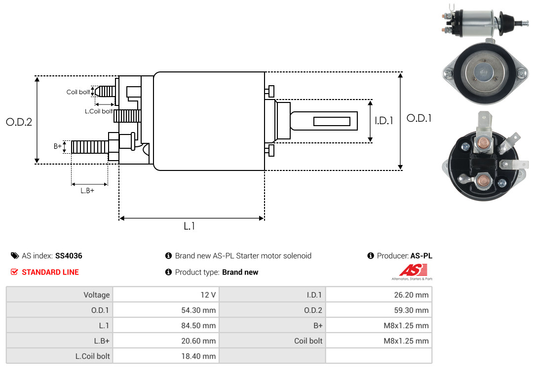 Solenoid Switch, starter - SS4036 AS-PL