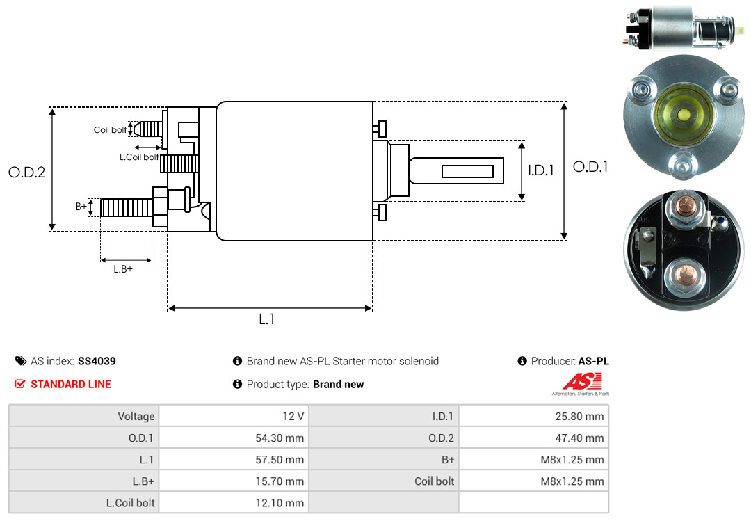 Solenoid Switch, starter - SS4039 AS-PL