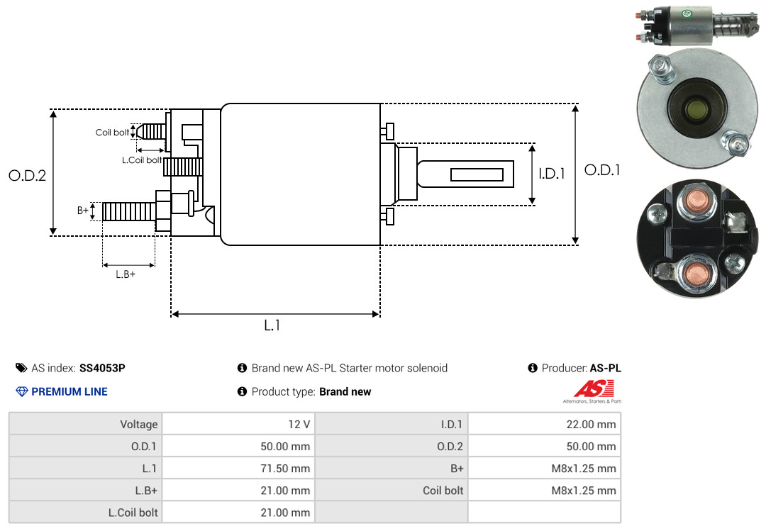Solenoid Switch, starter - SS4053P AS-PL