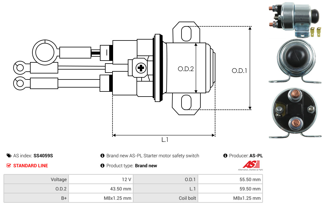 Solenoid Switch, starter - SS4059S AS-PL
