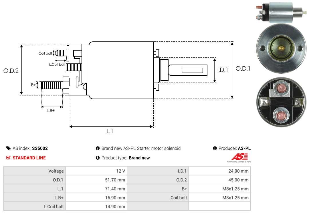 Solenoid Switch, starter - SS5002 AS-PL