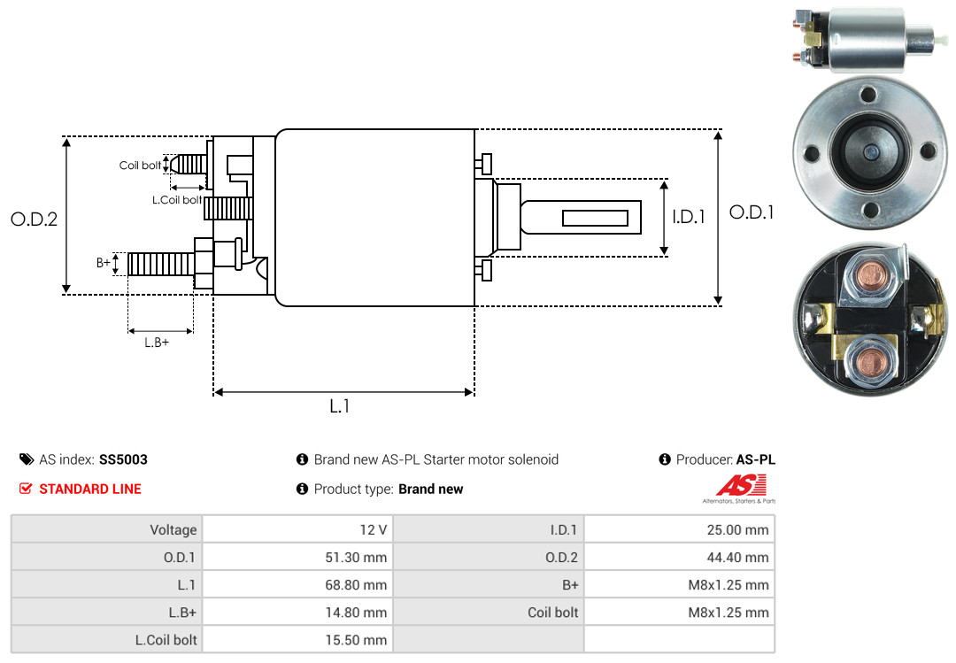 Solenoid Switch, starter - SS5003 AS-PL