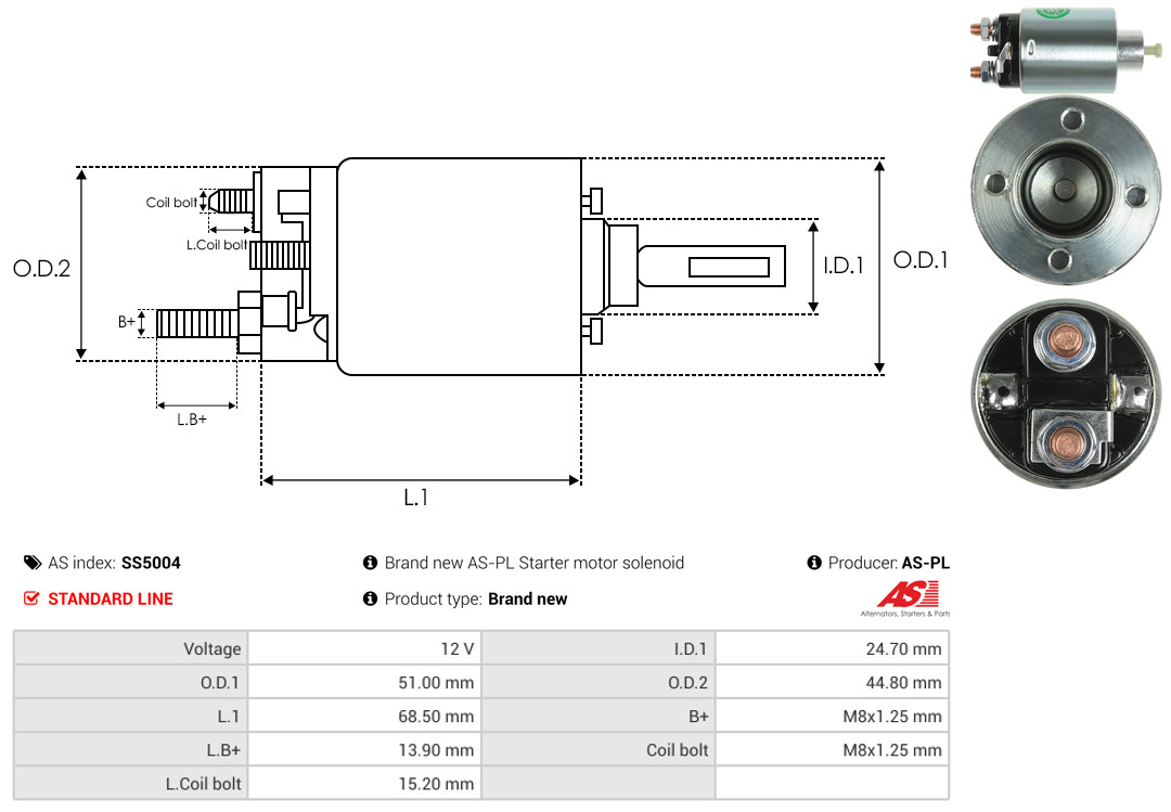 Solenoid Switch, starter - SS5004 AS-PL