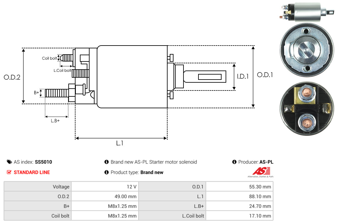 Solenoid Switch, starter - SS5010 AS-PL