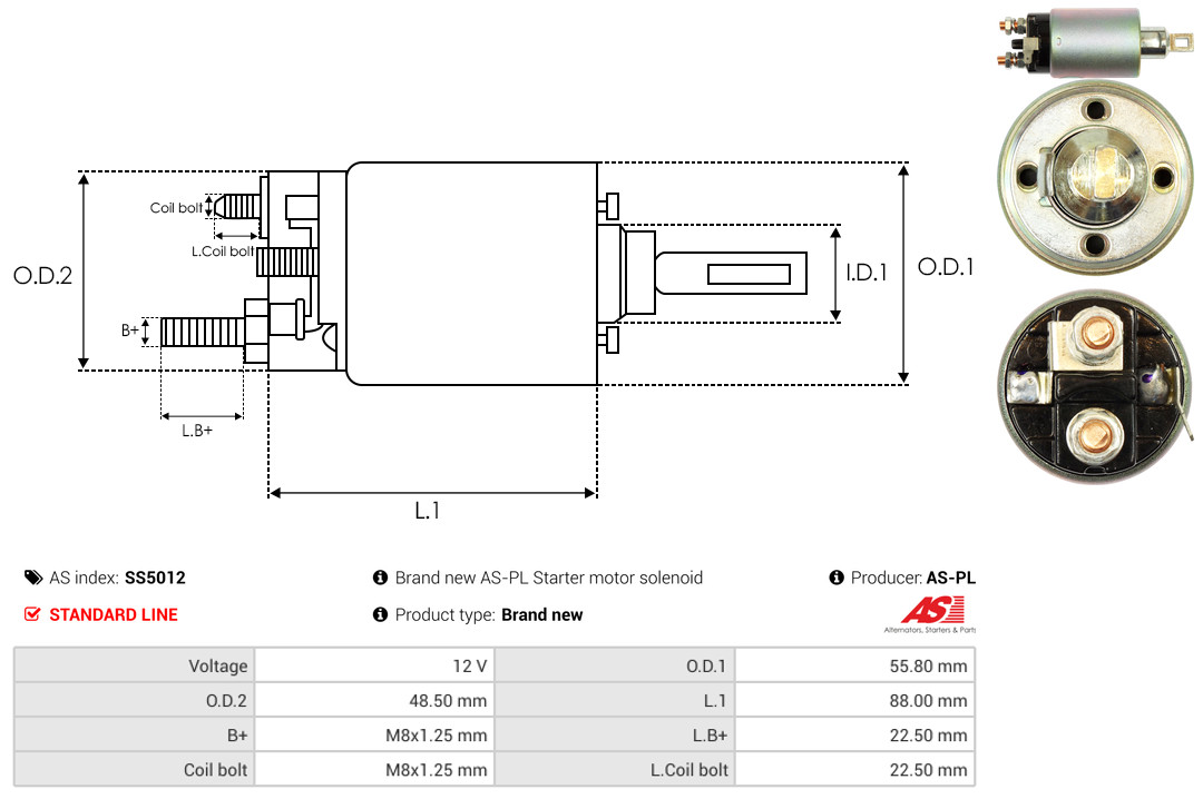 Solenoid Switch, starter - SS5012 AS-PL