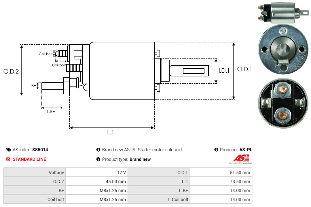 Solenoid Switch, starter - SS5014 AS-PL