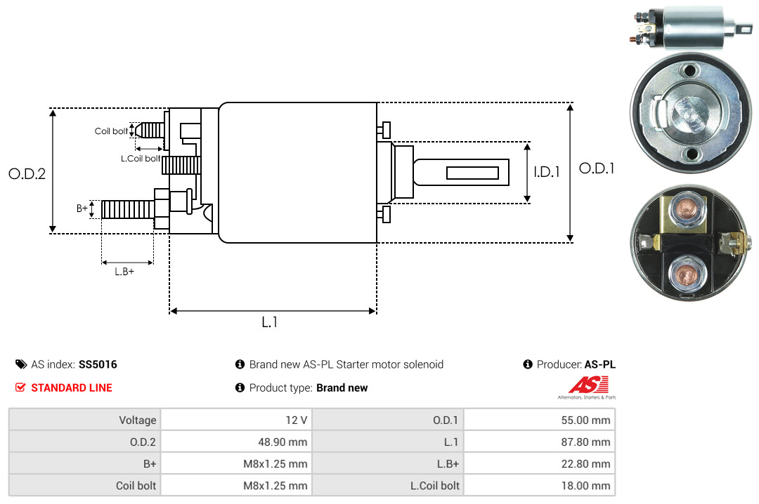 Solenoid Switch, starter - SS5016 AS-PL