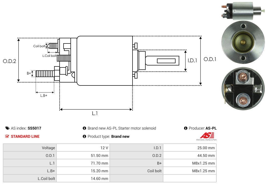 Solenoid Switch, starter - SS5017 AS-PL