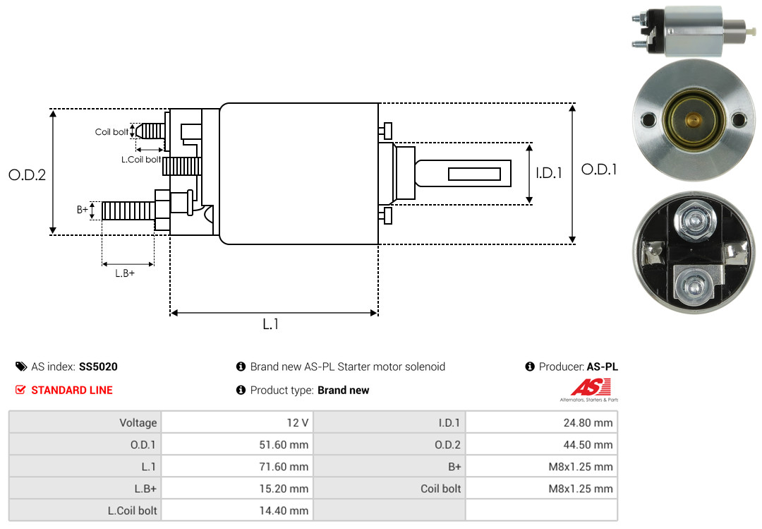 Solenoid Switch, starter - SS5020 AS-PL