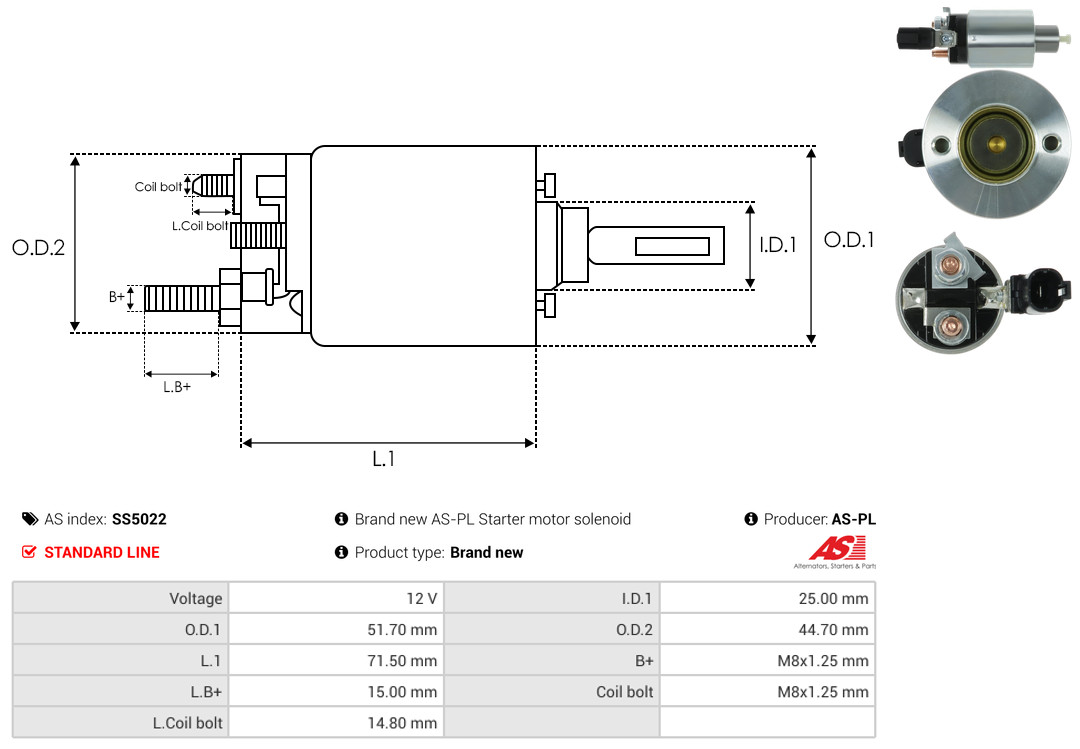 Solenoid Switch, starter - SS5022 AS-PL