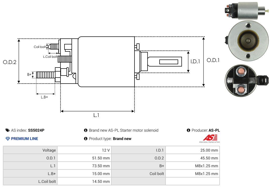 Solenoid Switch, starter - SS5024P AS-PL