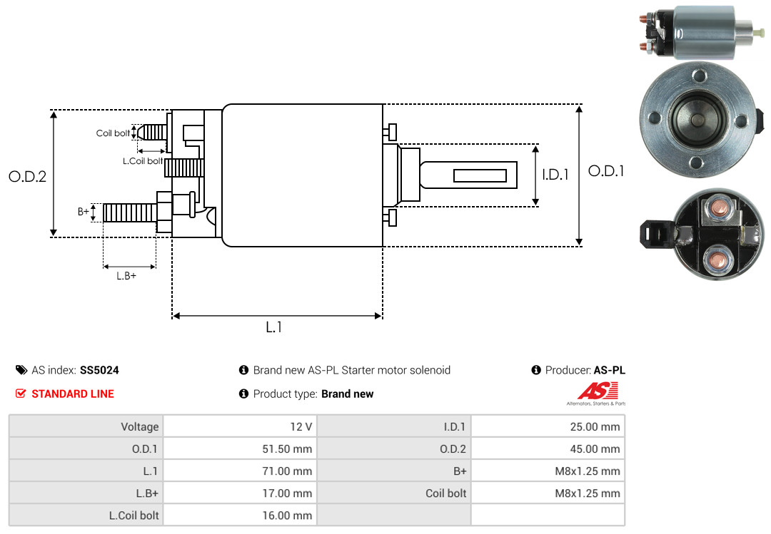 Solenoid Switch, starter - SS5024 AS-PL