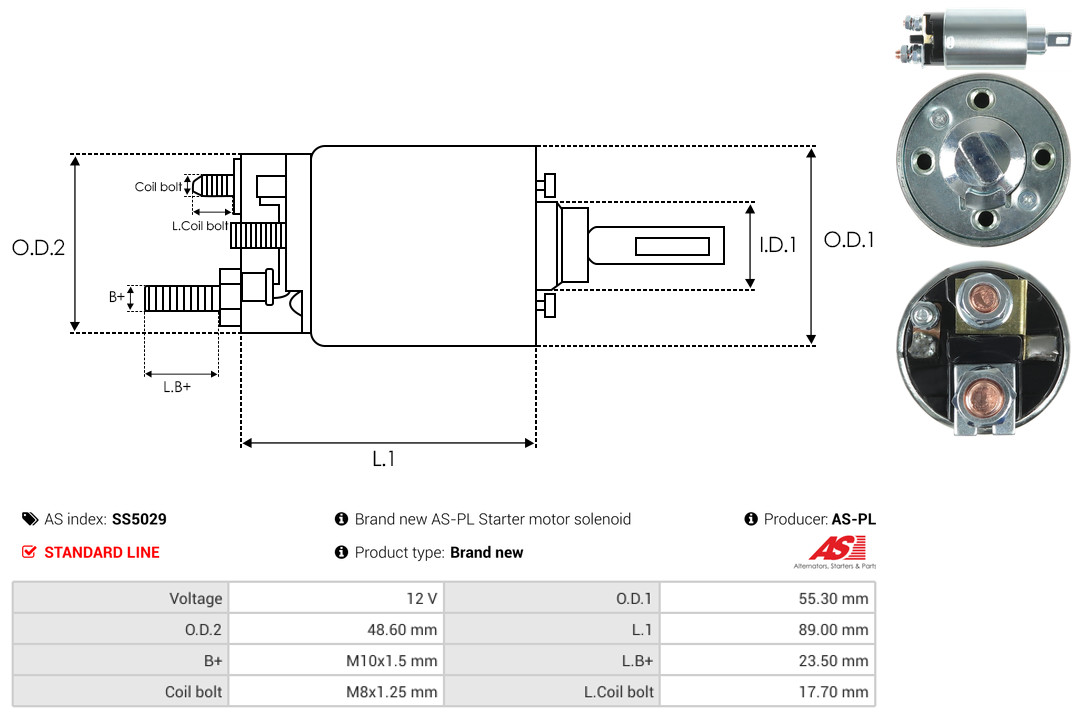 Solenoid Switch, starter - SS5029 AS-PL