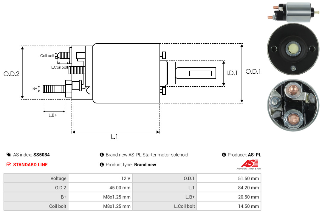 Solenoid Switch, starter - SS5034 AS-PL