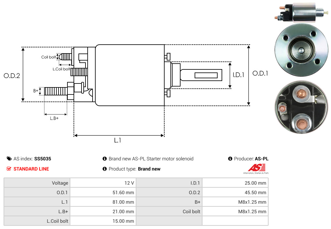 Solenoid Switch, starter - SS5035 AS-PL