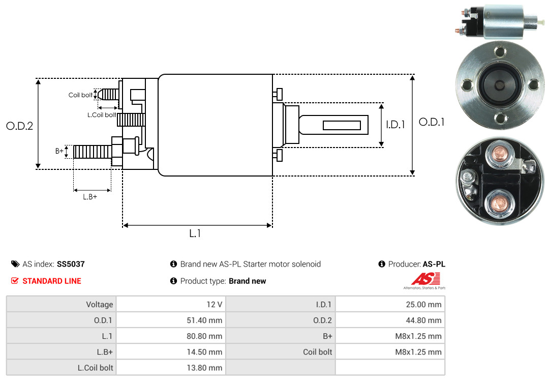 Solenoid Switch, starter - SS5037 AS-PL