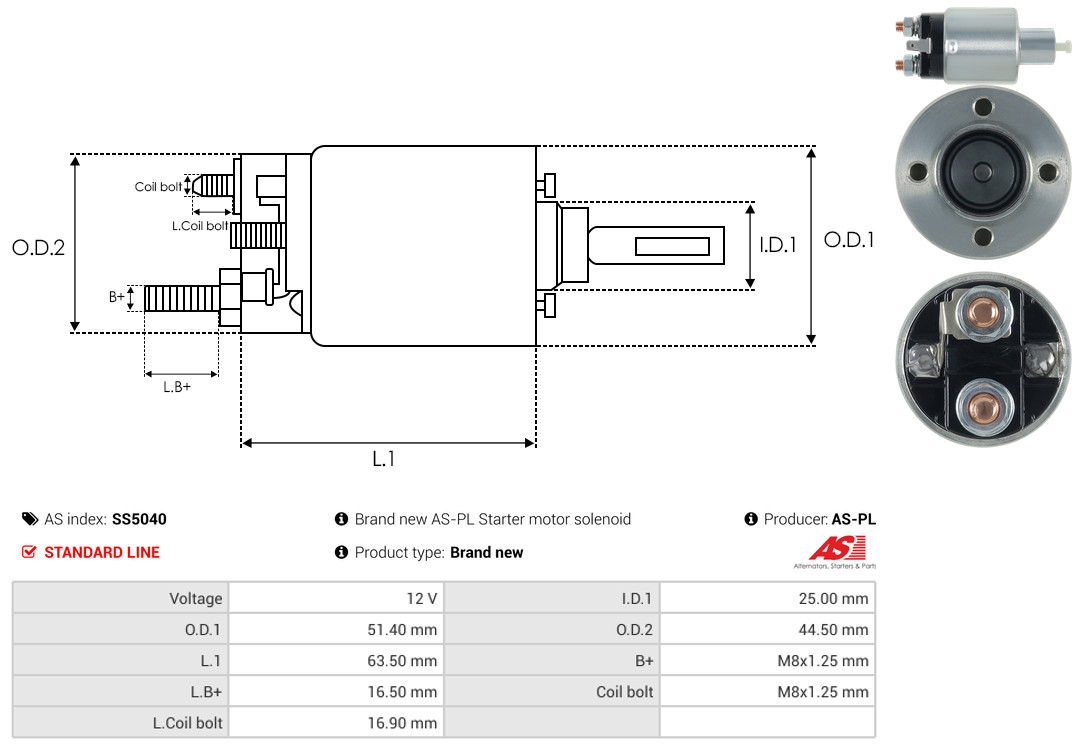 Solenoid Switch, starter - SS5040 AS-PL