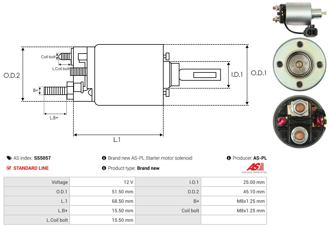 Solenoid Switch, starter - SS5057 AS-PL