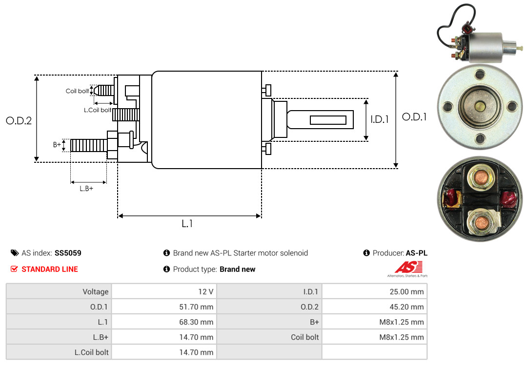 Solenoid Switch, starter - SS5059 AS-PL