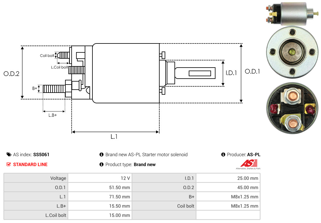 Solenoid Switch, starter - SS5061 AS-PL